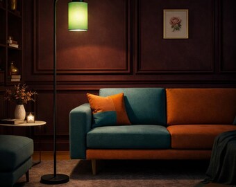 Dimmable Modern Floor Lamp, Corner Standing Lamp with Black Base & Green Linen Shade - Customizable