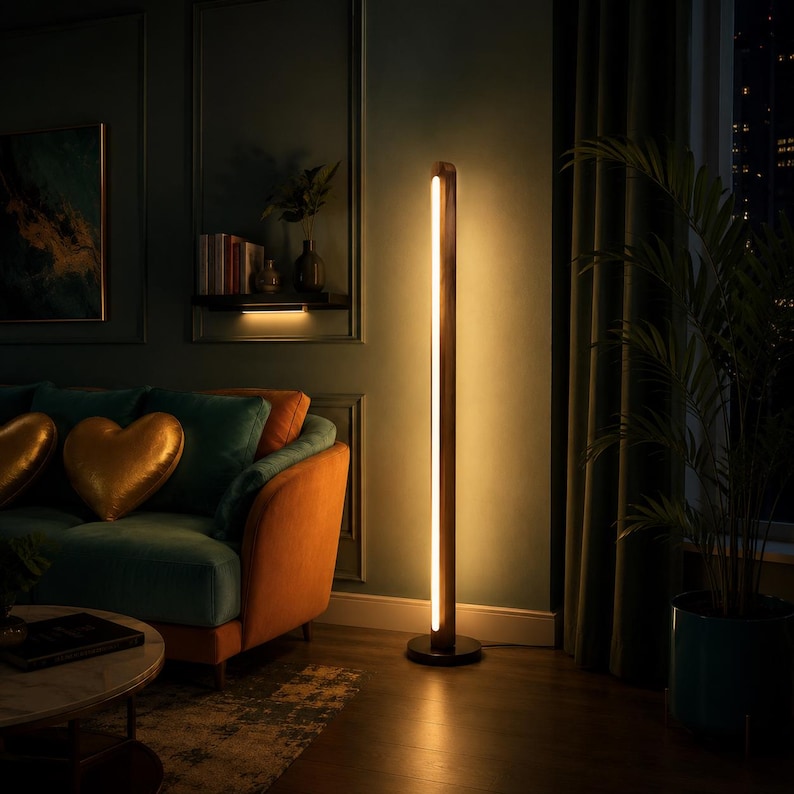 Mid Century Modern Floor Lamp, Dimmable Solid Wood LED Corner Lamp, Customizable Standing Mood Light image 2