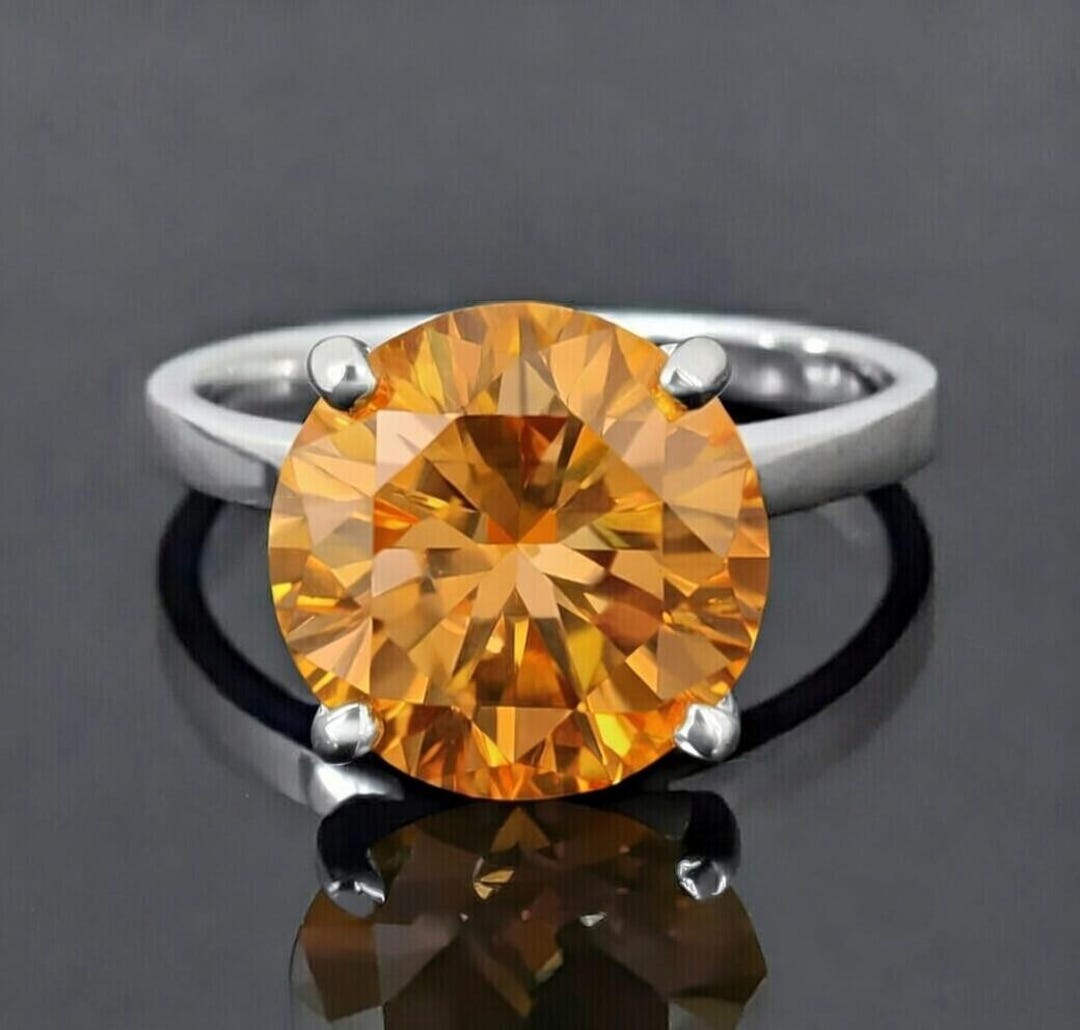 Natural Orange Color Diamond Ring 3.00 Ct Round Cut | VVS Handmade 925 ...