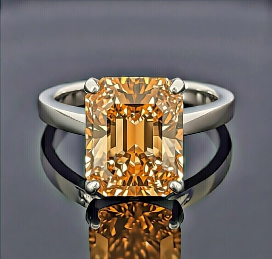 Natural Orange Color Diamond Ring 3.00 Ct Radiant Cut | VVS Handmade ...