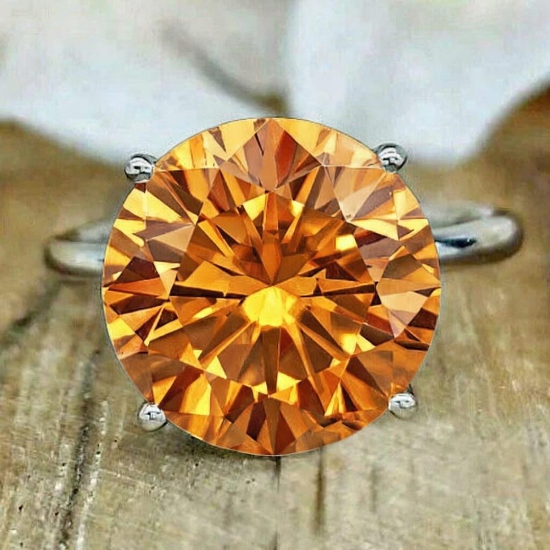 Natural Orange Color Diamond Ring 7.00 Ct Round Cut | VVS Handmade 925 ...