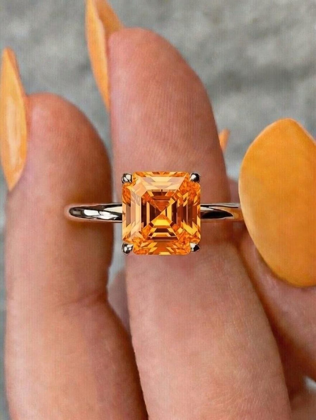 Natural Orange Color Diamond Ring 2.00 Ct Asscher Cut | VVS Handmade ...