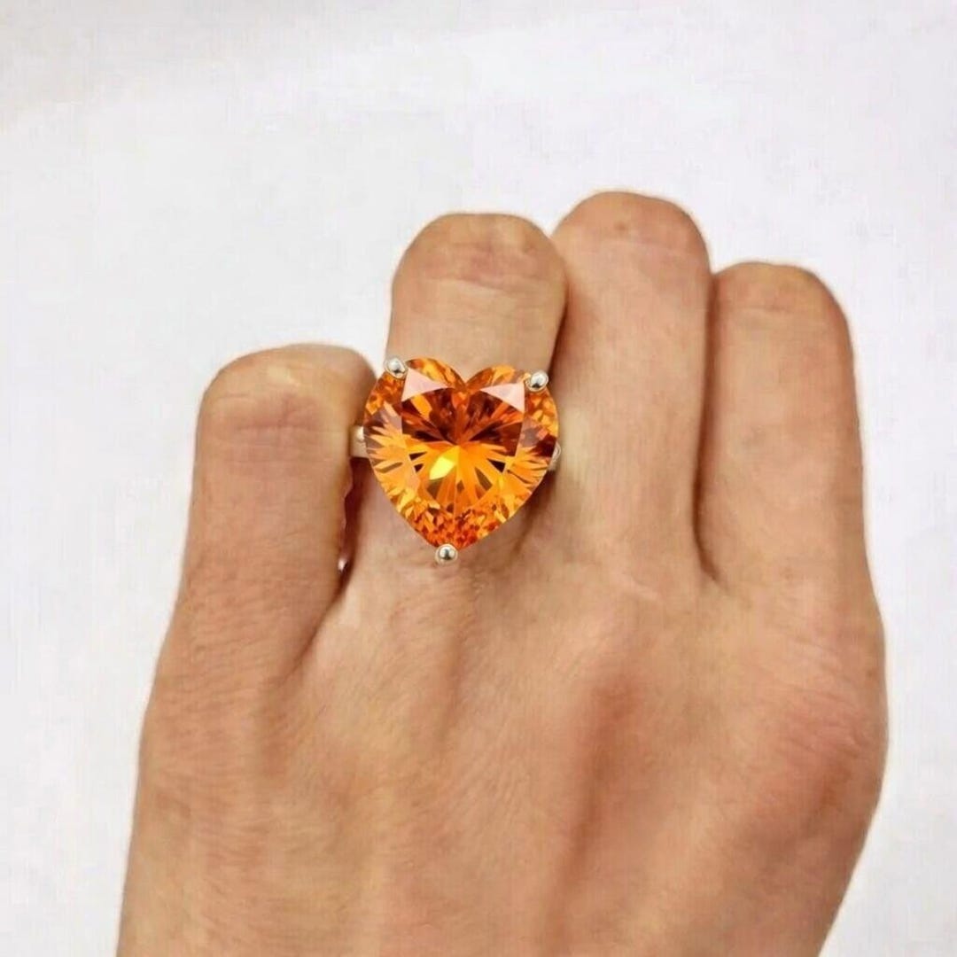 Natural Orange Color Diamond Ring 3.00 Ct Heart Cut | VVS Handmade 925 ...