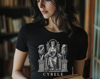 Camiseta con el diseño de la diosa madre Cibeles, colores que brindan comodidad, camiseta de la antigua mitología anatolia, regalo para el Día de la Madre con temática mítica, estampado vintage de trono de león.