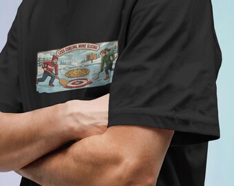 T-shirt graphique Funny Pizza Curling, humour sports d'hiver