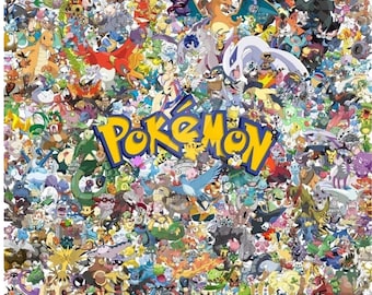 Affiche de la collection légendaire toutes les générations de Pokemon, art mural anime, impression de jeu vintage, cadeau de décoration de chambre Pokemon rétro