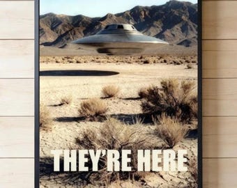 Poster OVNI Area 51, oeuvre d'art murale soucoupe volante, impression science-fiction rétro