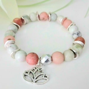 Lotus Flower. Grace. Mix jade/jasper bracelet.  Beaded gemstone bracelet, stretch bracelet gift mother/ women, inner potential, strength