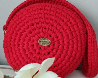 Gehäkelte Handtasche, Handtasche Sommer, recyceltes Baumwollgarn, rote Tasche, Geschenk Frauen