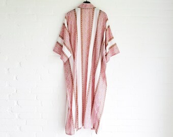 Special Price Cotton Voile Roomy Kimono Cover-Up Pink White Golden Details