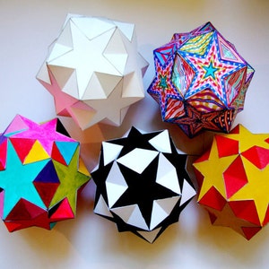 Paper Star Origami Kleur en montage Digitale download pdf Papierornament Woondecoratie Sterren, klein cadeau, kinderen