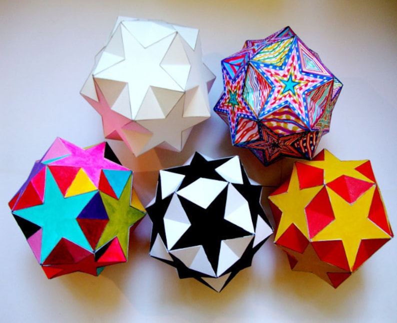 Paper Star Origami Color and Assemble Digital Download PDF Paper Ornament Home decoration Stars, Small Gift, Kids image 1