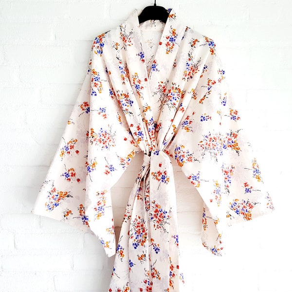 Creme White Cotton Spring Flower Kimono