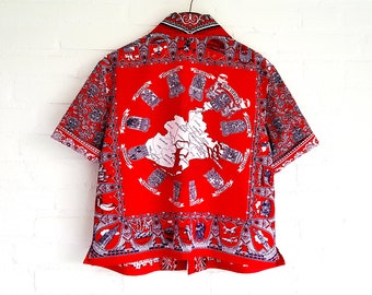 Red Loose Fit Short Sleeve Shirt Map Carnival