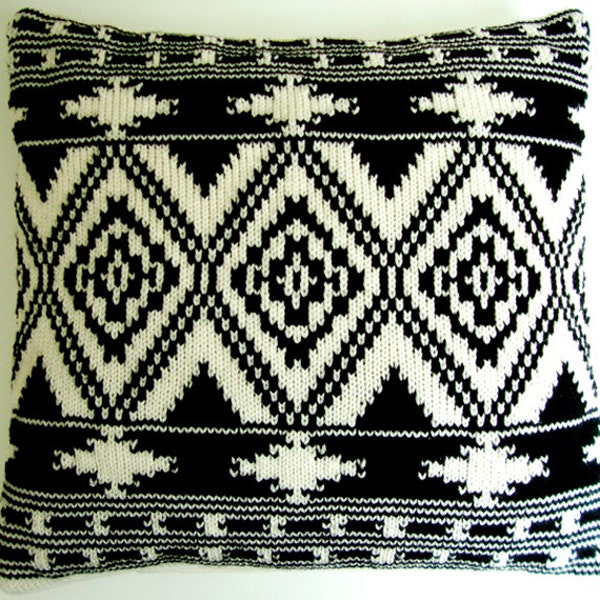 Housse de coussin en tricot motif ethnique Ikat Kelim géométrique noir et blanc crème Kilim 50 x 50 cm