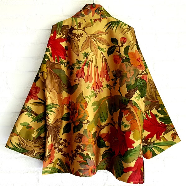 Veste kimono 100 % soie imprimé botanique