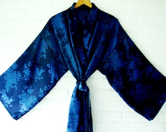 Kimono Stijl Robe Blauw Zwart Rozes elegante Lange