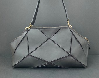 Foldable Clutch - Cross body bag - Shoulder bag - black leather