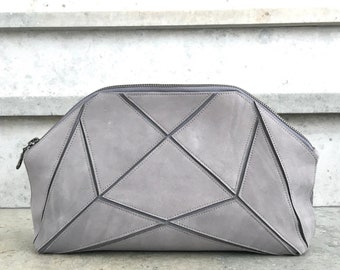 Foldable shoulder bag - Cross body bag - grey suede leather
