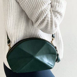 Small Cross body bag green leather with detachable strap everyday purse with unique origami detail Green