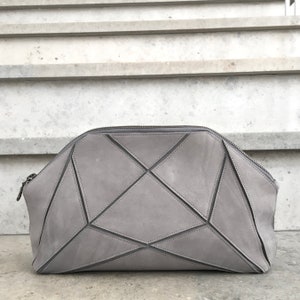 Clutch purse - puzzle style bag - origami purse - made of soft grey suede leather with origami detail / Cross body bag - shoulder bag