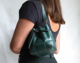 Mini Bucket Bag- Drawstring bag - Shoulder bag - Pine Green