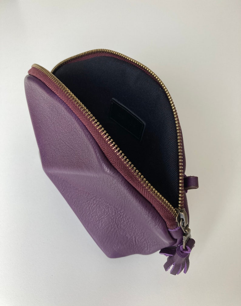 Small Cross body bag purple leather with detachable strap everyday purse with unique origami detail image 4