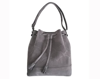 Cut Out bucket bag - grey suede leather