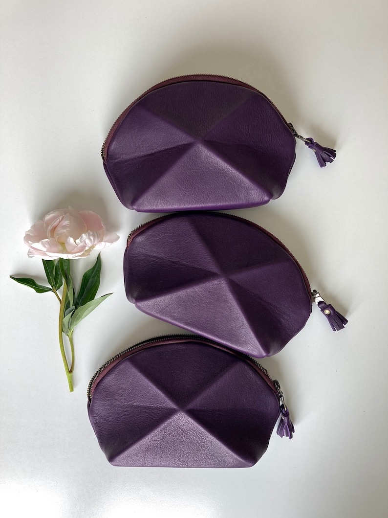 Small Cross body bag purple leather with detachable strap everyday purse with unique origami detail image 3