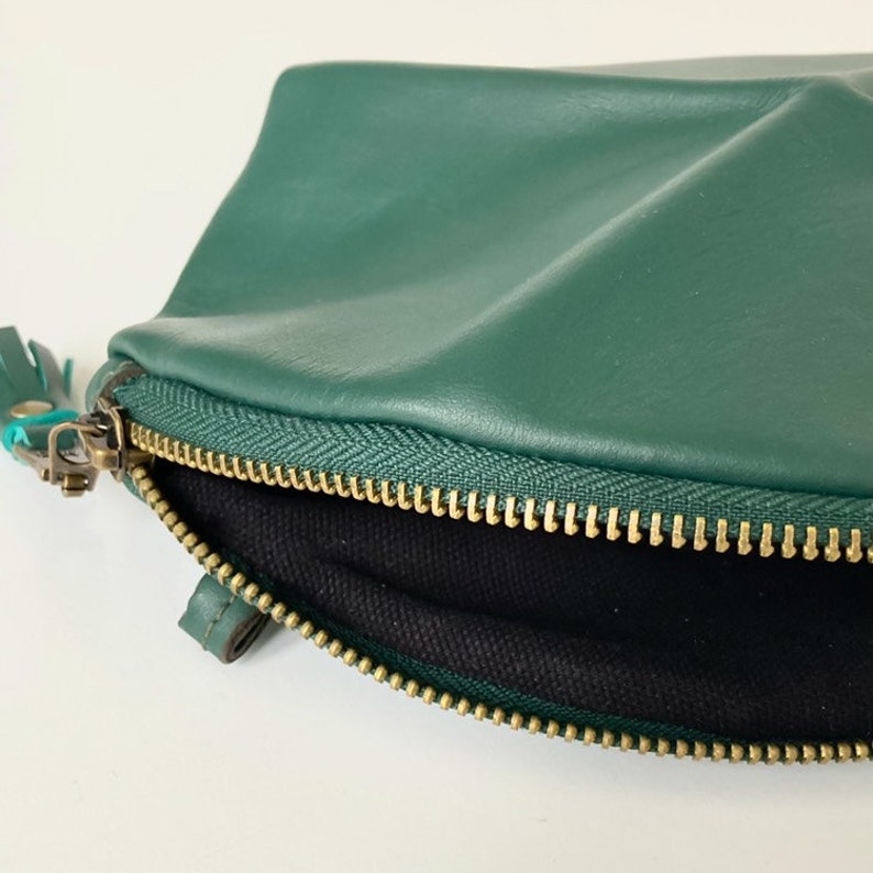 Small Cross body bag green leather with detachable strap everyday purse with unique origami detail image 3