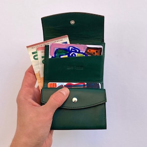 Cartera pequeña de piel - piel auténtica - hecha a mano en Alemania - cartera unisex - verde imagen 3