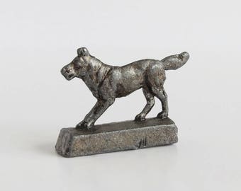 Miniature Lead Pewter Dog on Stand - Miniature Dog Figurine - Diorama Shadowbox Dog