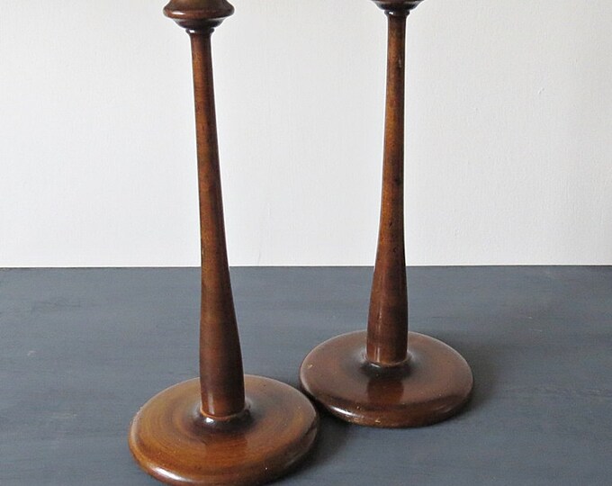 Vintage Tall Wooden Candlesticks Candlesticks Wooden Etsy UK