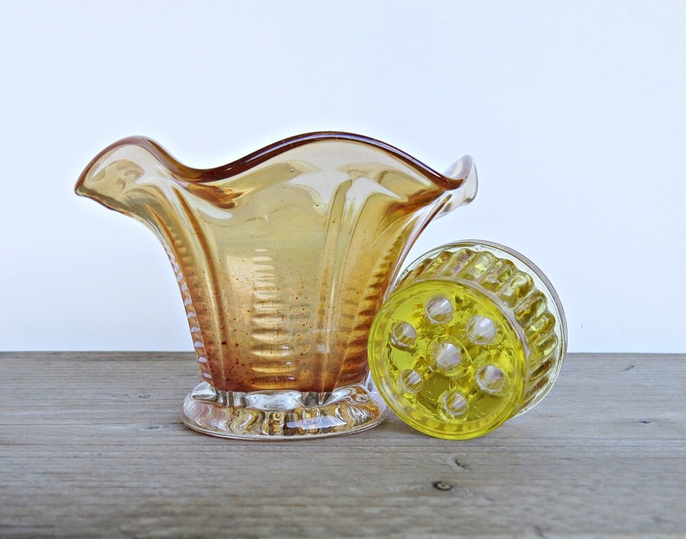 Vintage Small Glass Vase and Glass Frog Posy Vase Orange Etsy