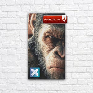 May include: A close-up of a digitally created image of a gorilla's face, with intense eyes and detailed fur. The image has a Download PDF button in the upper right corner and a logo in the lower left corner.
