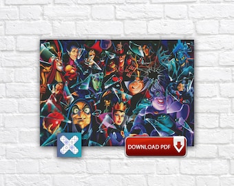 Cartoon Villains Mirror Cross Stitch Pattern, Maleficent And Ursula Embroidery Design, Digital Download PDF Chart