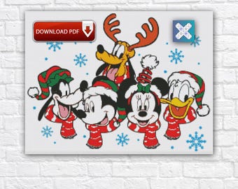 Christmas Cross Stitch Pattern, Mickey Mouse Embroidery Design, Cartoon Digital PDF Chart