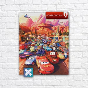 Schema punto croce McQueen Cars, schema ricamo cartone animato, grafico PDF scaricabile digitalmente