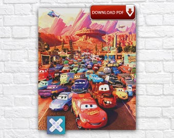 McQueen Cars Cross Stitch Pattern, Cartoon Embroidery Pattern, Digital Download PDF Chart