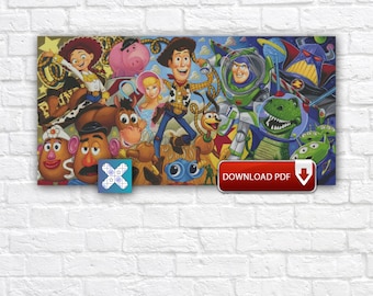 Toy Story-kruissteekpatroon, cartoon borduurontwerp, speelgoed digitale download pdf-kaart
