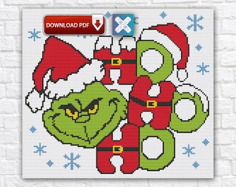 Grinch Cross Stitch Pattern, Christmas Embroidery Design, PDF Digital Download