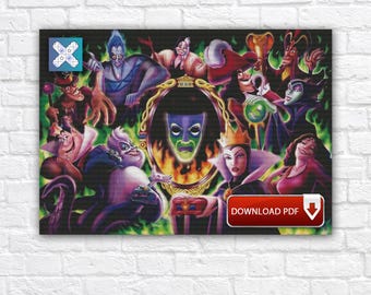 Cartoon Villains Characters Cross Stitch Pattern, Evil Queen, Maleficent, Cruella Embroidery Designs, Instant Download PDF Chart