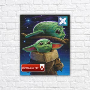 Modèle de point de croix Star Wars, motif de broderie Yoda, tableau PDF à téléchargement instantané Mandalorian