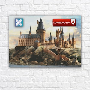 May include: A digital art print of a large castle on a hill, with multiple towers and spires. The castle is a mix of brown and gray tones, set against a cloudy sky. The words "DOWNLOAD PDF" are in a red box.