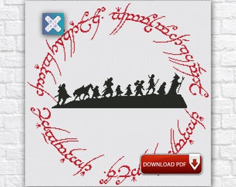 Lord of the Rings Cross Stitch Pattern, The Fellowship Of The Ring Embroidery Design, Digital Download PDF Chart
