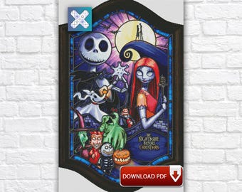 Nightmare Before Christmas Cross Stitch Pattern, Jack and Sally Embroidery Design, Instant Download PDF Chart