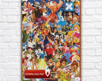 Cartoon Characters Cross Stitch Pattern, Mickey Mouse Embroidery Design, Instant Printable PDF Chart