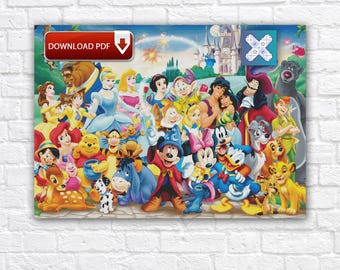 Cartoon Characters Cross Stitch Pattern, Mickey Mouse And Friends Embroidery Design, Instant Download PDF Chart