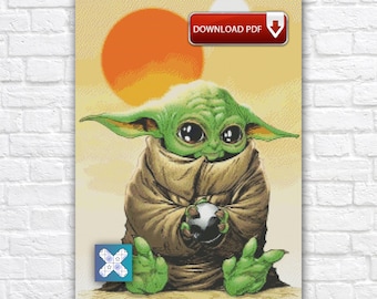 Yoda Cross Stitch Pattern, Star Wars Embroidery Design, The Mandalorian Digital Download PDF Chart