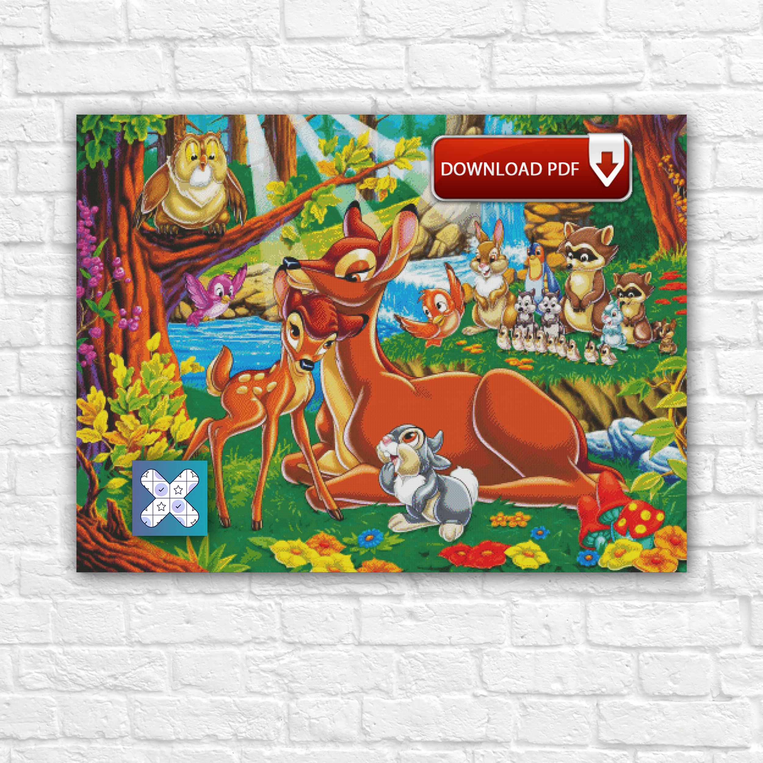 Bambi Cross Stitch Pattern, Cartoon Deer Family Embroidery, Instant ...
